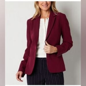Liz Claiborne Womens Burgundy Regular Fit Blazer